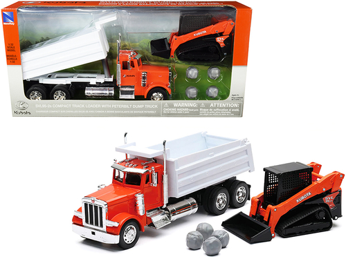 Peterbilt Dump Truck \Kubota\" Orange and White with Kubota SVL95-2s