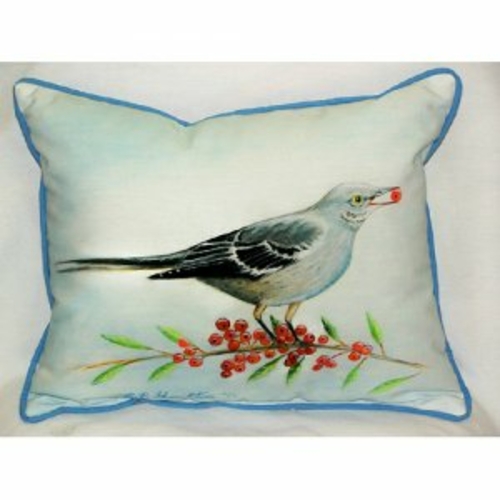 Betsy Drake ZP277 Mockingbird & Berries Indoor & Outdoor Throw Pillow-
