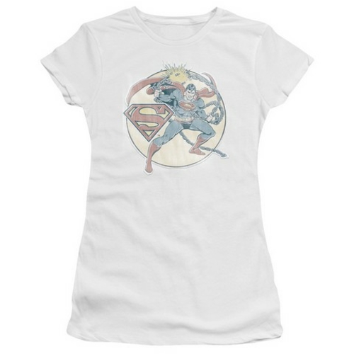 Trevco Dco-Retro Superman Iron On - Short Sleeve Junior Sheer Tee - Wh