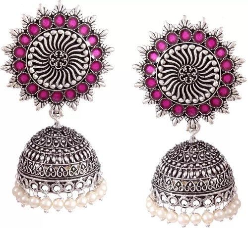 Oxidized Silver Plated Meenakari stylish Star Plus Trending jhumka