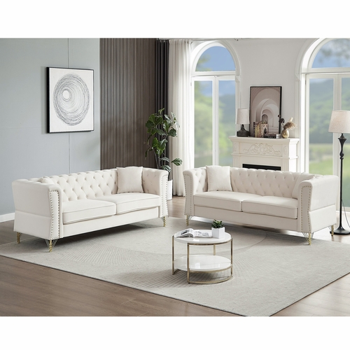 3-seater + 3-seater Combination Sofa Tufted Couch with Rolled Arms and