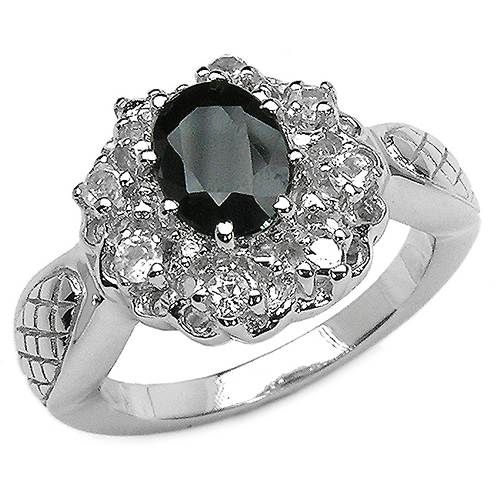 1.84 Carat Genuine Black Sapphire & White Topaz .925 Sterling Silver