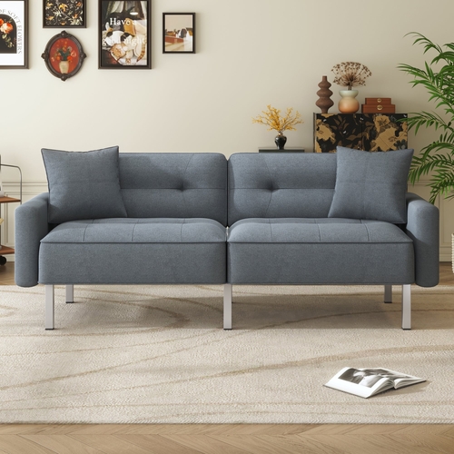 Linen Upholstered Modern Convertible Folding Futon Sofa Bed for