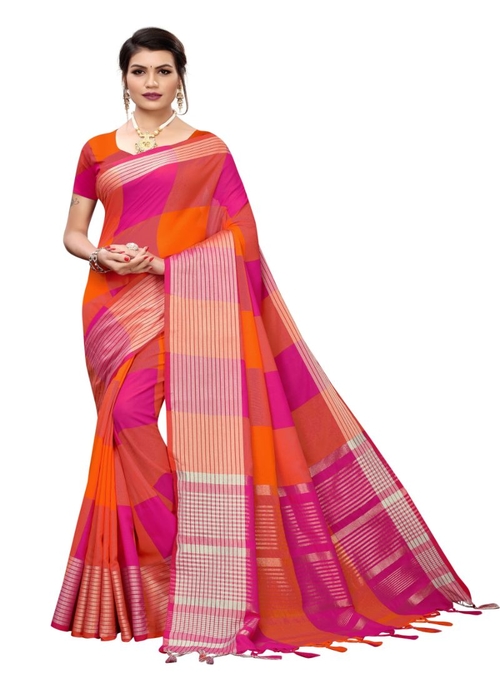 Generic Women's Cotton Saree (Multi, 5-6 Mtrs)