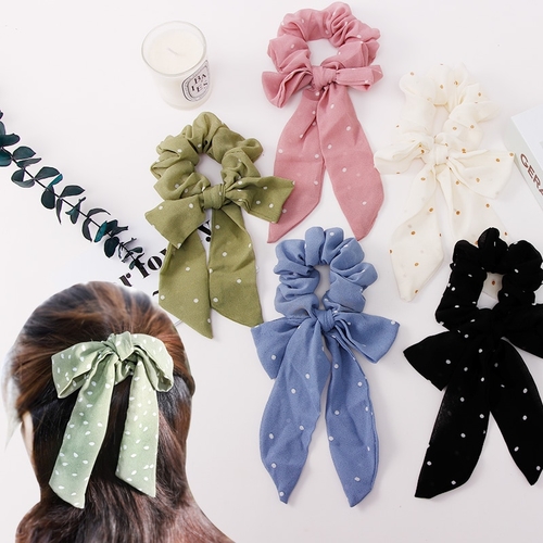 New Women Elegant Dot Bow Ribbon Yarn Elastic Hair