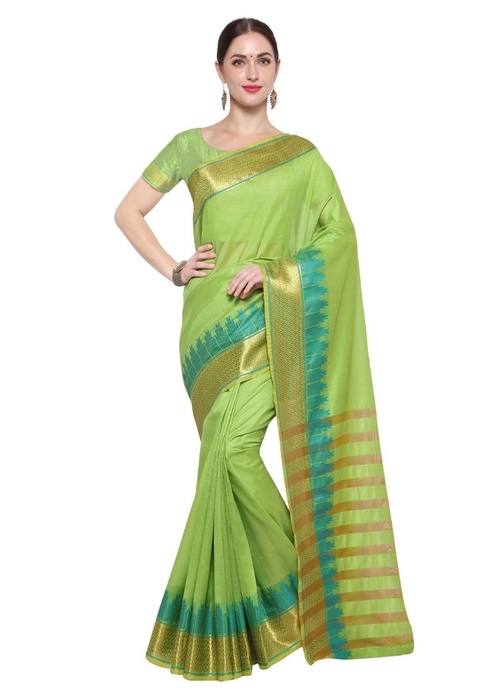 Generic Women's Cotton Silk Saree(Green, 5.5-6