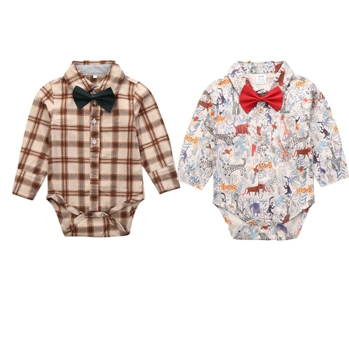 Infant Toddler Baby Boys Bodysuits Plaid Cartoon