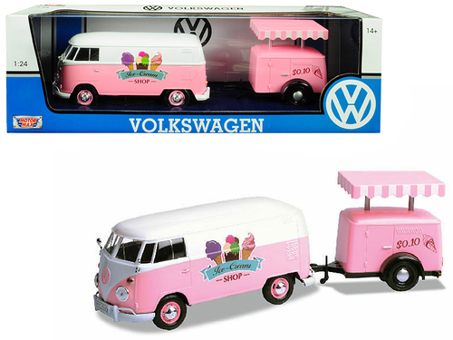 Volkswagen T1 Delivery Van with Ice-Cream Trailer Pink and White