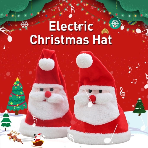 Electric Christmas Hat Plush Toy Sing Glowing