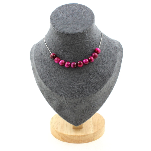 Fuschia Tiger's Eye 8 mm 10 beads necklace.
