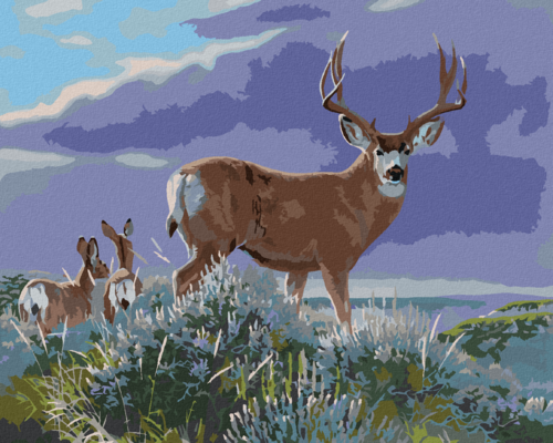 Paint by Numbers - DEER WITH CUBS ON A HILL (AL AGNEW)