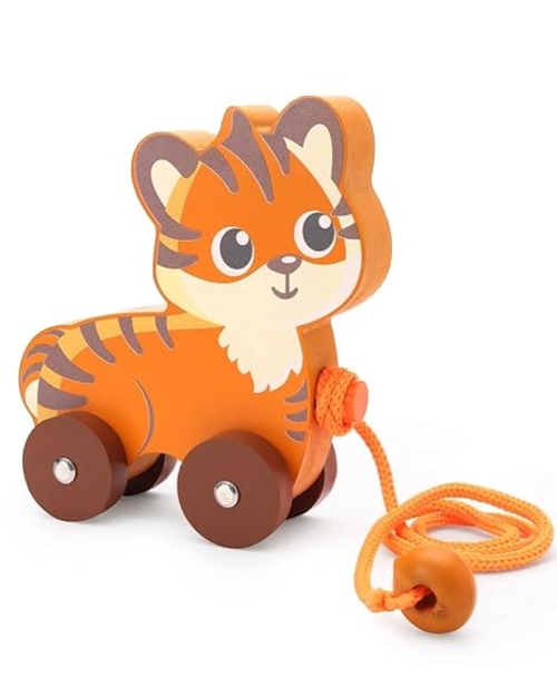 Premium Wooden Tiger Pull Along Toy for Kids