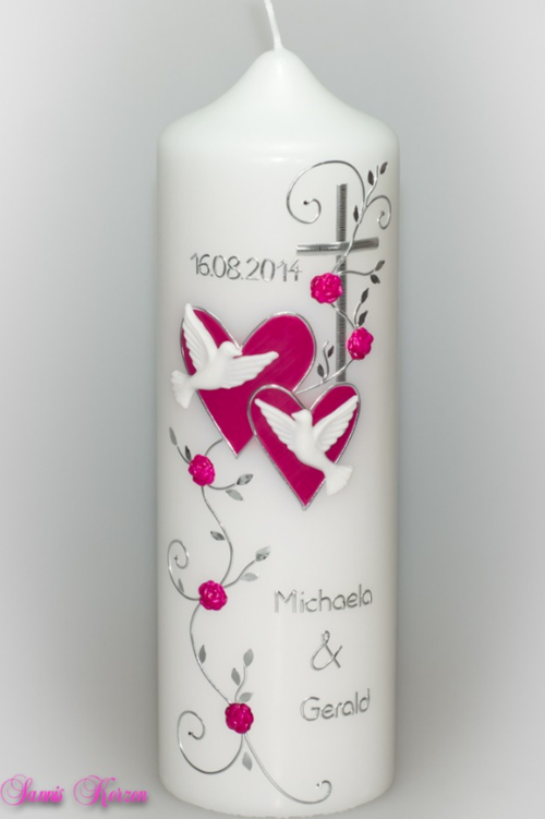 Hochzeitskerze "romantisch" mit Blättern