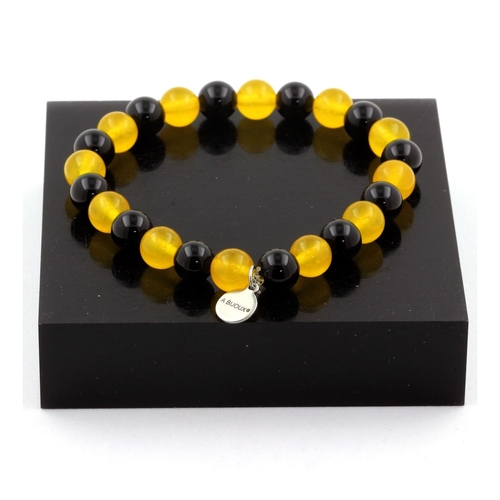 Yellow Agate + Black Agate Bracelet 8 mm Beads.