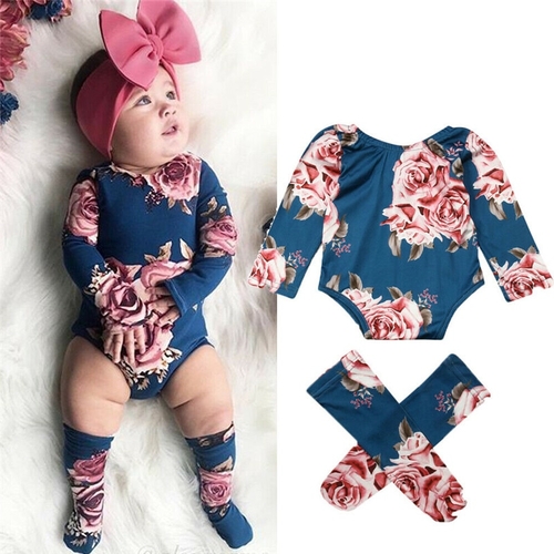 Cute Newborn Baby Girls Flower Clothes Sets Long