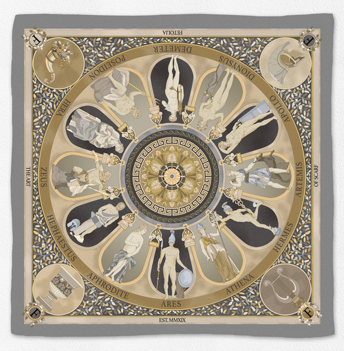 Main The Olympian Gods - Grey-Beige - 100% Silk Scarf  image