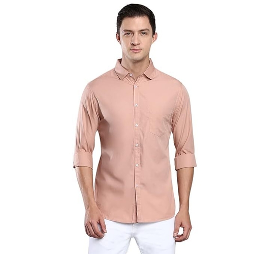 Men's Solid Slim Fit Cotton Casual Shirt SIZE-M COLOR-PINK