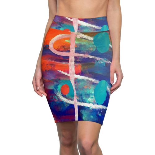 Main High Waist Womens Pencil Skirt - Contour Stretch - Multicolor Abstract image