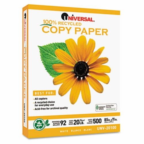 Universal 20100 100 Percent Recycled Copy Paper- 92 Brightness- 20lb- 