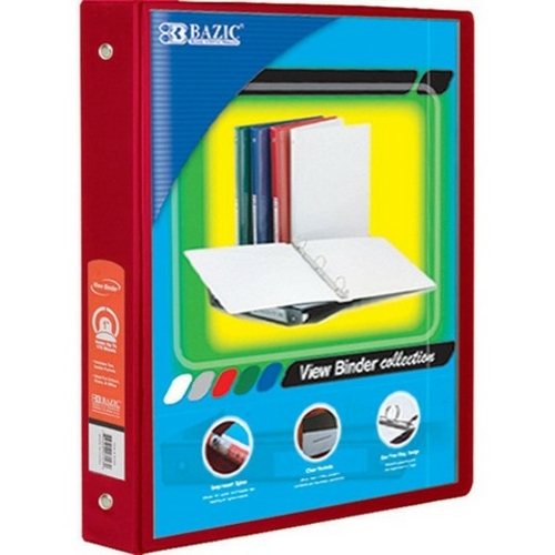 Bazic 4143   BAZIC 1.5" Red 3-Ring View Binder w/2-Pockets  Case 