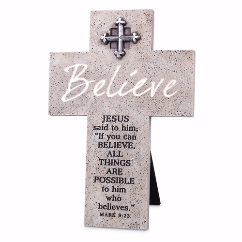 Lighthouse Christian Products 196622 Wall & Desktop Cross-Believe-Gray