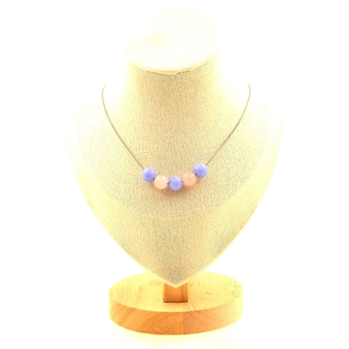 Rose Quartz + Blue Crazy Lace Agate 8 mm 5 beads necklace.