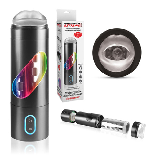 PDX Rechargeable Roto-Bator Mouth Light-Up Rotating Stroker