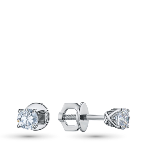 14K White Gold Earring Studs with 2 Round-Cut Lab-Created Diamonds