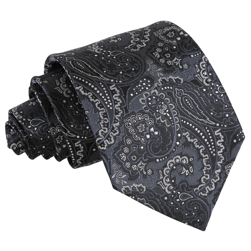 Royal Paisley Classic Tie - Black & Silver