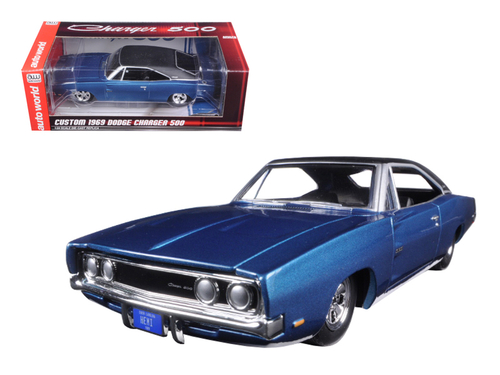 Custom 1969 Dodge Charger 500 Blue Poly 1/24 Diecast Model Car by