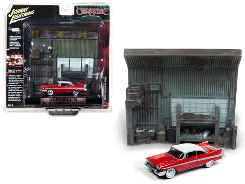 1958 Plymouth Fury Red with \Darnell\'s Garage\" Interior Diorama from