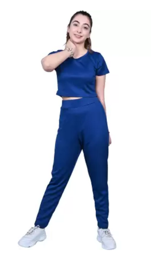 Women Top Chinos Co-ords Set (Color Airforce Blue) (Size S)