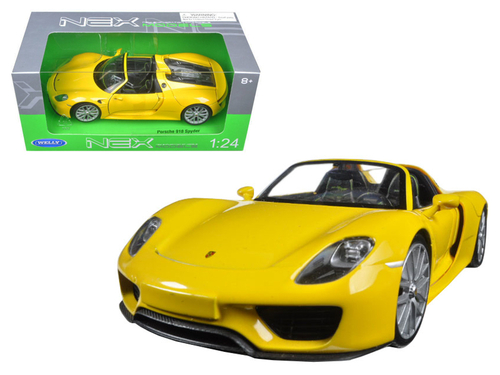 Porsche 918 Spyder Yellow Open Roof 1/24 Diecast Model Car by Welly