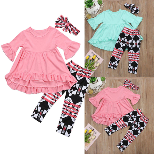 2-7T Cute 3Pcs Pink/Green Toddler Girls Kids