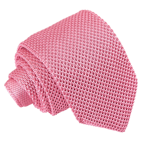 Plain Knitted Slim Tie - Strawberry Pink