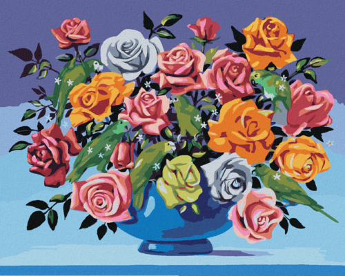 Zuty - Paint by Numbers - ROSES IN A VASE AND PARROTS (D. RUSTY RUST),