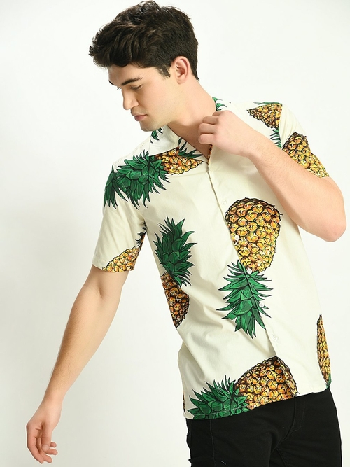 Pineapple Printed Vacation Shirt (Size-S) (Color-OFF-WHITE)