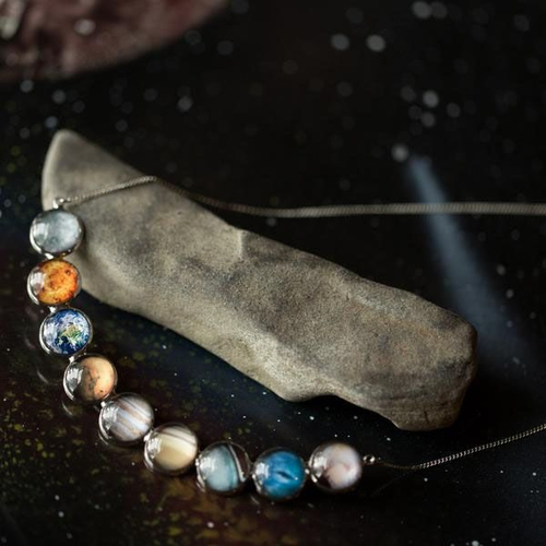 Curved Solar System Necklace in Silver