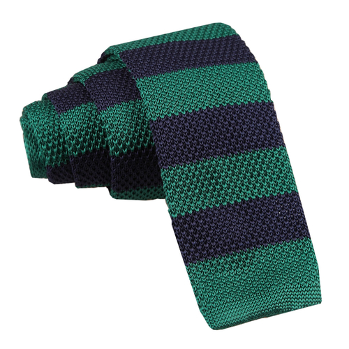 Knitted Striped Skinny Tie - Navy & Green