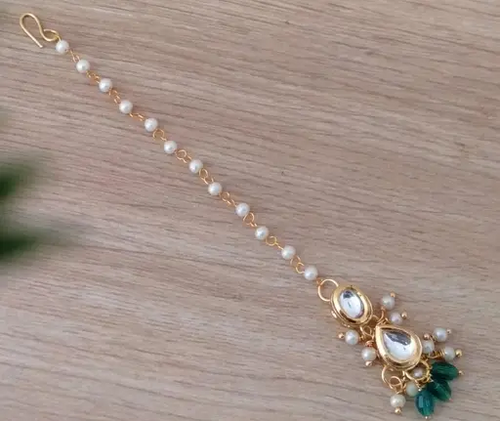 Gold Plated Kundan And Pearl Maangtikka For Women And Girls