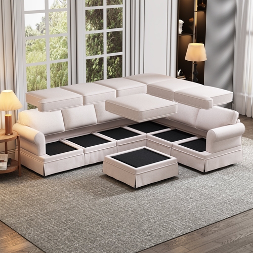 108.6" Fabric Upholstered Modular Sofa Collection, Modular