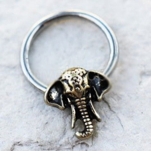 316L Stainless Steel Antique Bronze Plated Elephant Snap-in Captive