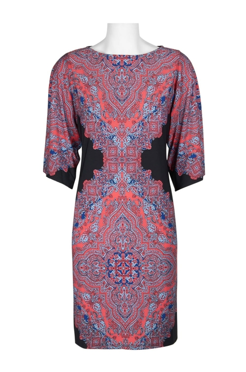 Maggy London Boat Neck 3/4 Sleeve Multi Print Jersey Dress