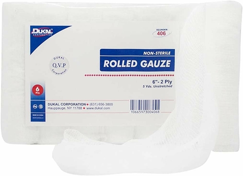 Dukal Rolled Gauze 6" x 5 yds. Case of 48 Gauze Rolls for General