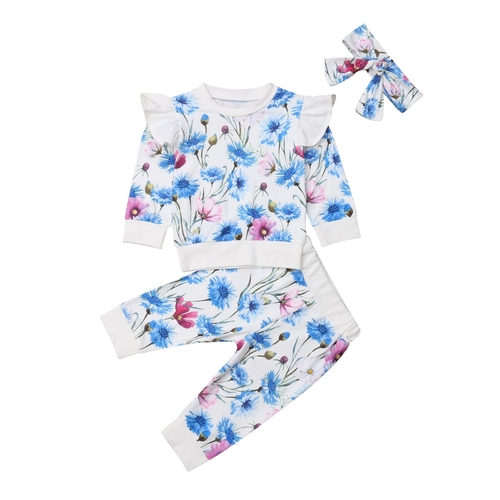 3Pcs Baby Girls Floral Clothes Sets Newborn Infant
