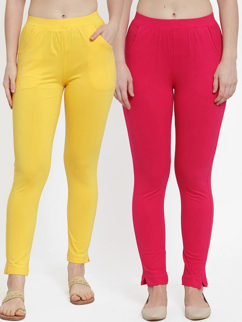 Women's Solid Ankle-Length Leggings (Pack of 2)(SizeXL)(ColorYellow &