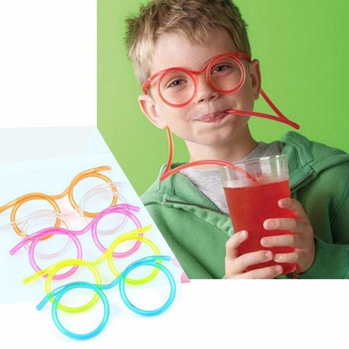 Fun Soft Plastic Straw Funny Glasses Flexible