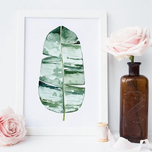 Watercolor Banana Leaf Canvas Painting Tropical