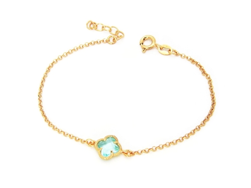 Fronay 402421A Aqua Crystal Clover Bracelet in Gold Plate Silver