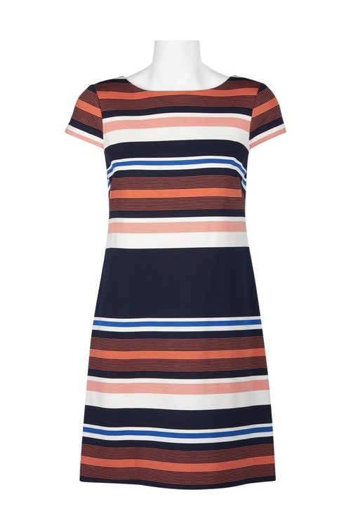 Adrianna Papell Boat Neck Short Sleeve Zipper Back Multi Print Knit